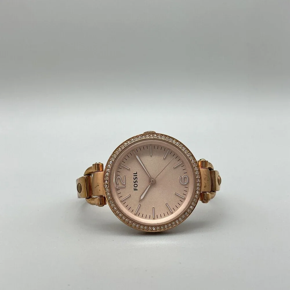 Fossil Womens Watch 32mm Rose Gold Tone Crystal Bezel ES3286 New Battery 6